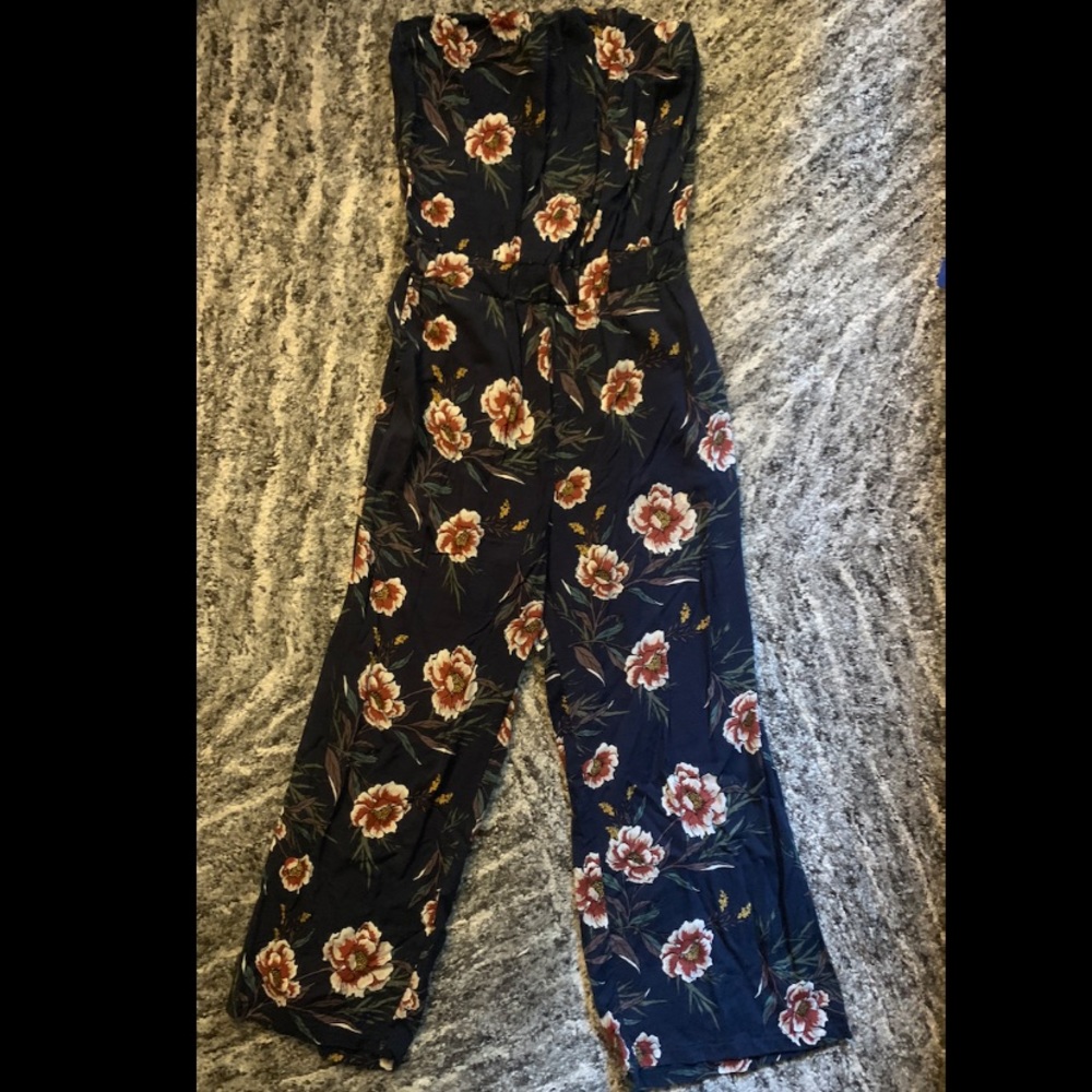 floral print strapless jumpsuit